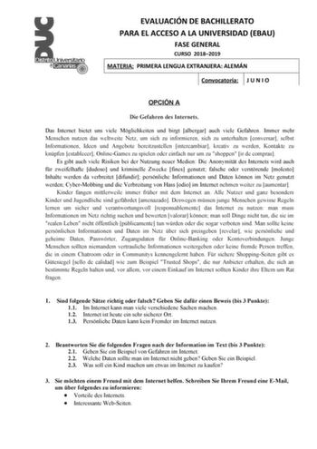 Examen de Alemán (EBAU de 2019)