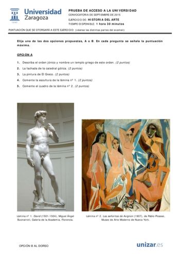 Examen de Historia del Arte (PAU de 2015)