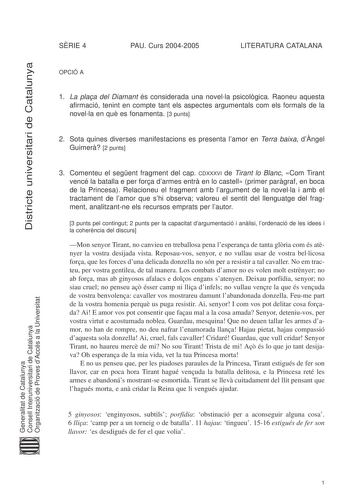Examen de Literatura Catalana (selectividad de 2005)