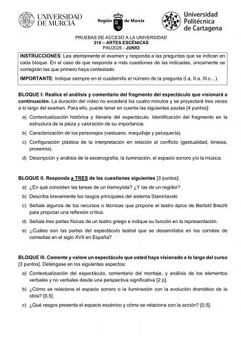 Artes Escénicas – EBAU Región de Murcia (2026)