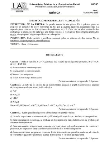 Examen de Química (selectividad de 2003)