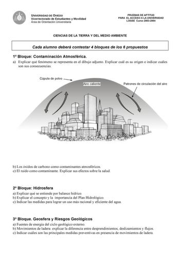 Examen de Ciencias de la Tierra y Medioambientales (selectividad de 2004)