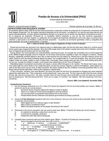 Examen de Inglés (EBAU de 2025)