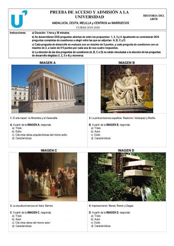 Examen de Historia del Arte (PEvAU de 2020)