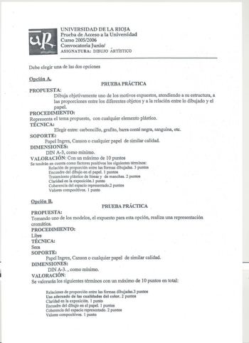 Examen de Dibujo Artístico II (selectividad de 2006)