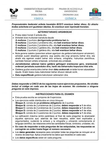 Química – EAU País Vasco (2026)