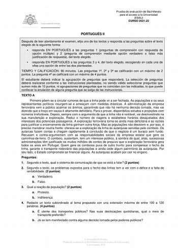 Examen de Portugués (EBAU de 2022)