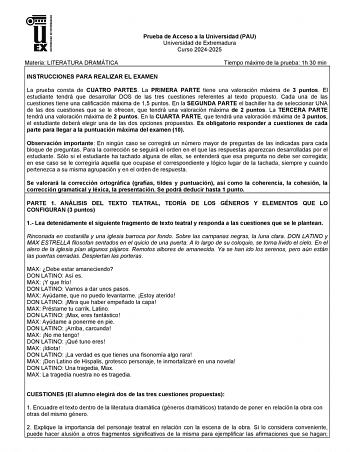 Examen de Literatura Dramática (EBAU de 2025)