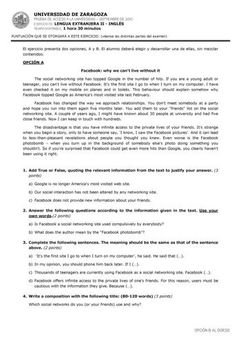 Examen de Inglés (PAU de 2010)
