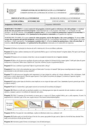 Examen de Geología y Ciencias Ambientales (PAU de 2020)