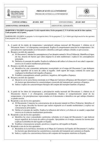 Examen de Geografía (PAU de 2025)