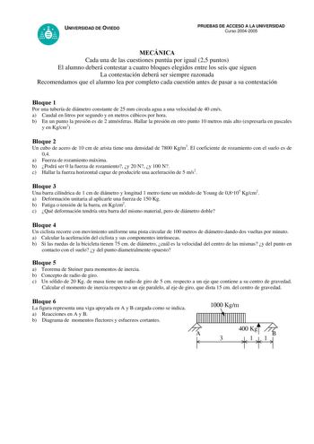 Examen de Mecánica (selectividad de 2005)