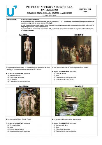 Examen de Historia del Arte (PEvAU de 2020)