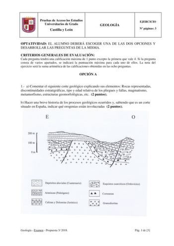 Examen de Geología (EBAU de 2018)