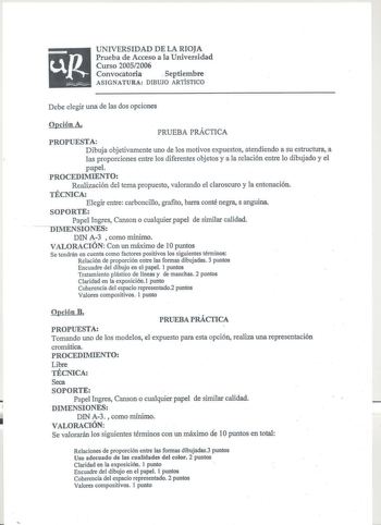Examen de Dibujo Artístico II (selectividad de 2006)