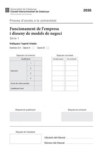 Empresa y Diseño de Modelos de Negocio – PAU Cataluña (2026)