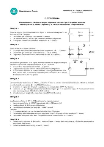 Examen de Electrotecnia (selectividad de 2005)