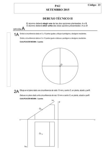 Examen de Dibujo Técnico II (PAU de 2015)