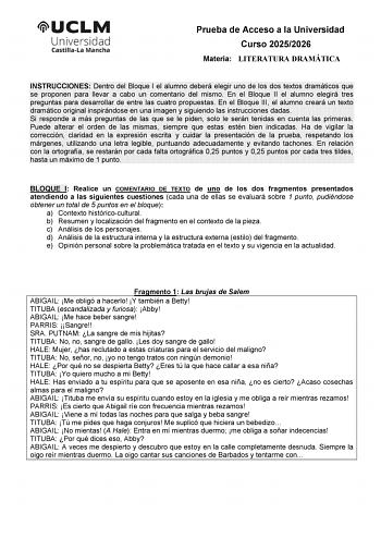 Literatura Dramática – EvAU Castilla-La Mancha (2026)