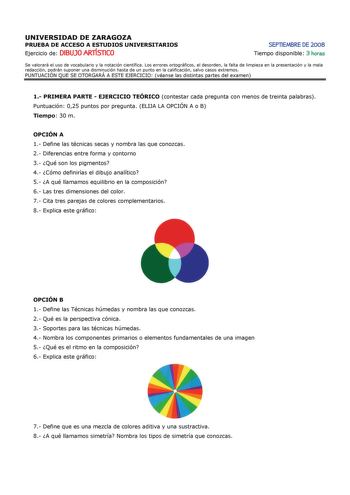 Examen de Dibujo Artístico II (selectividad de 2008)