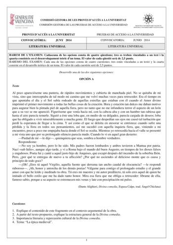 Examen de Literatura Universal (PAU de 2014)