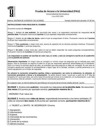 Historia de la Música y de la Danza – EBAU Extremadura (2026)