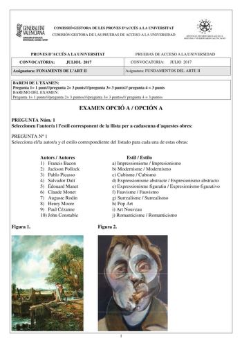 Examen de Fundamentos del Arte (PAU de 2017)