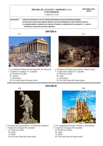 Examen de Historia del Arte (PEvAU de 2018)