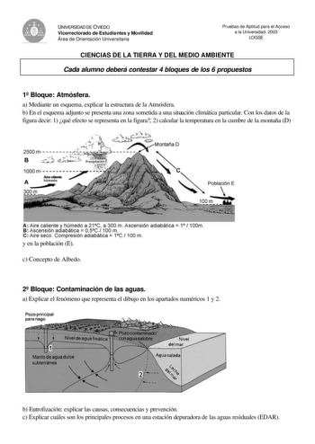 Examen de Ciencias de la Tierra y Medioambientales (selectividad de 2003)