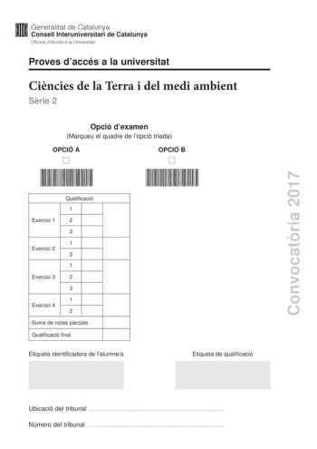 Examen de Ciencias de la Tierra y Medioambientales (PAU de 2017)