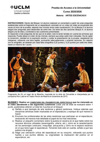 Artes Escénicas – EvAU Castilla-La Mancha (2026)
