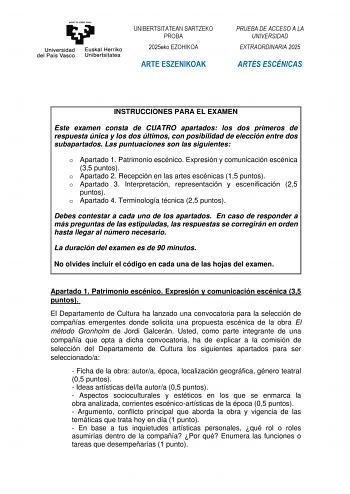 Examen de Artes Escénicas (EAU de 2025)