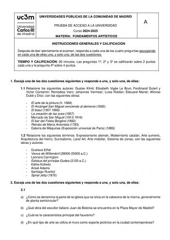 Examen de Fundamentos Artísticos (EvAU de 2025)