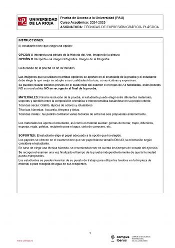 Examen de Técnicas de Expresión Gráfico Plástica (EBAU de 2025)