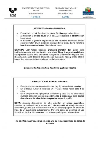 Latín II – EAU País Vasco (2026)