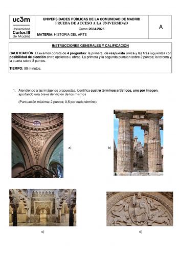 Examen de Historia del Arte (EvAU de 2025)