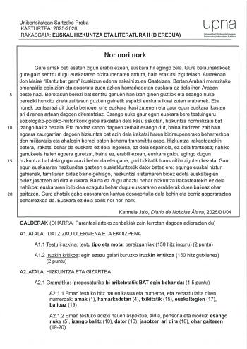 Lengua Vasca y Literatura – EvAU Navarra (2026)