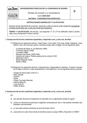Examen de Fundamentos Artísticos (EvAU de 2025)