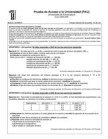 Examen de Química (EBAU de 2025)