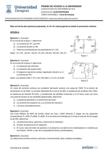 Examen de Electrotecnia (PAU de 2016)