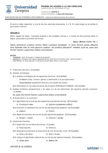 Examen de Latín II (PAU de 2012)