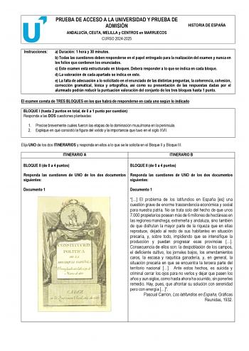 Examen de Historia de España (PEvAU de 2025)