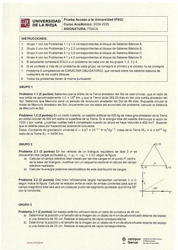 Examen de Física (EBAU de 2025)