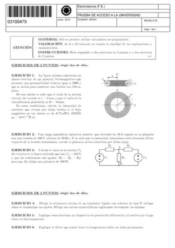 Examen de Electrotecnia (PAU de 2015)