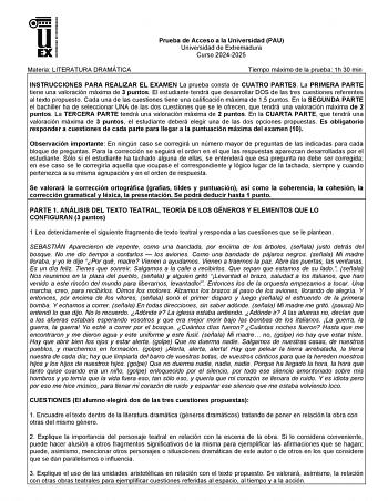 Examen de Literatura Dramática (EBAU de 2025)