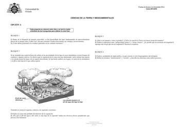 Examen de Ciencias de la Tierra y Medioambientales (PAU de 2016)