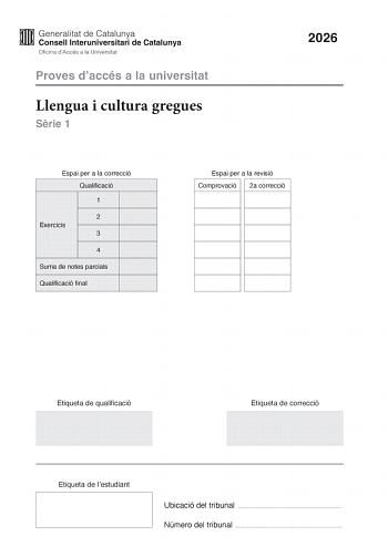 Griego – PAU Cataluña (2026)