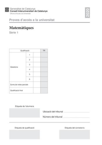 Examen de Matemáticas II (PAU de 2020)