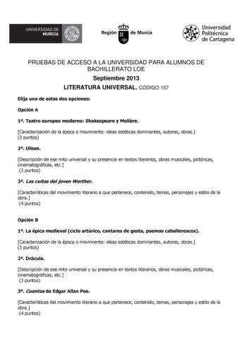 Examen de Literatura Universal (PAU de 2013)
