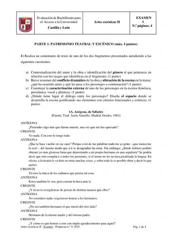 Examen de Artes Escénicas (EBAU de 2025)